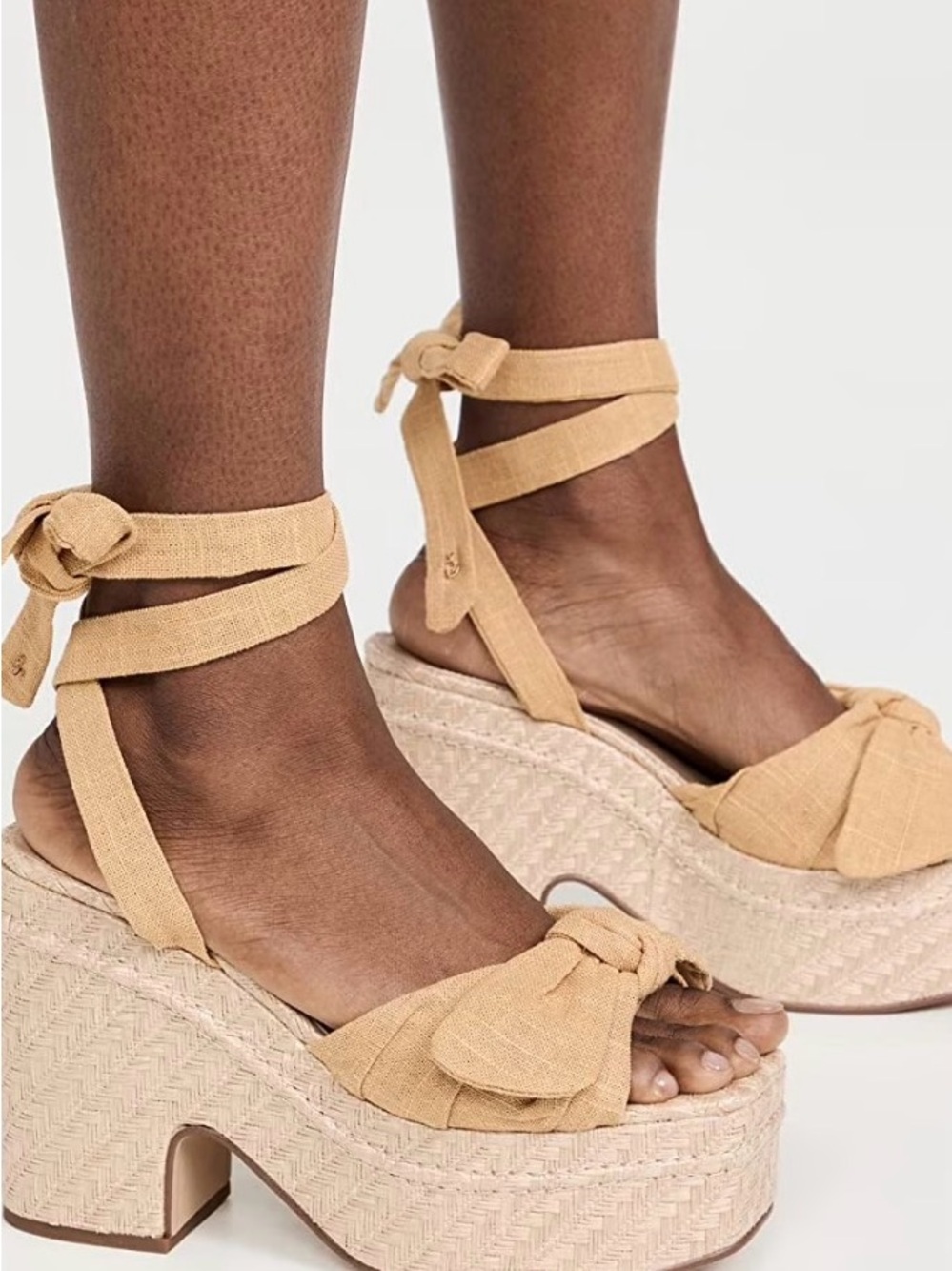 Sam Edelman Tan Platform Espadrille Sandals with Ankle Tie